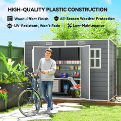 Outsunny 10 x 6 ft Resin Garden Shed, Outdoor Storage Shed with Floor, Windows, Lockable Doors and Vents, Grey