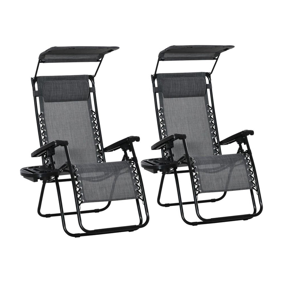 Outsunny 2 Piece Foldable Reclining Garden Chair with Headrest, Zero Gravity Deck Sun Lounger Seat Chair with Footrest