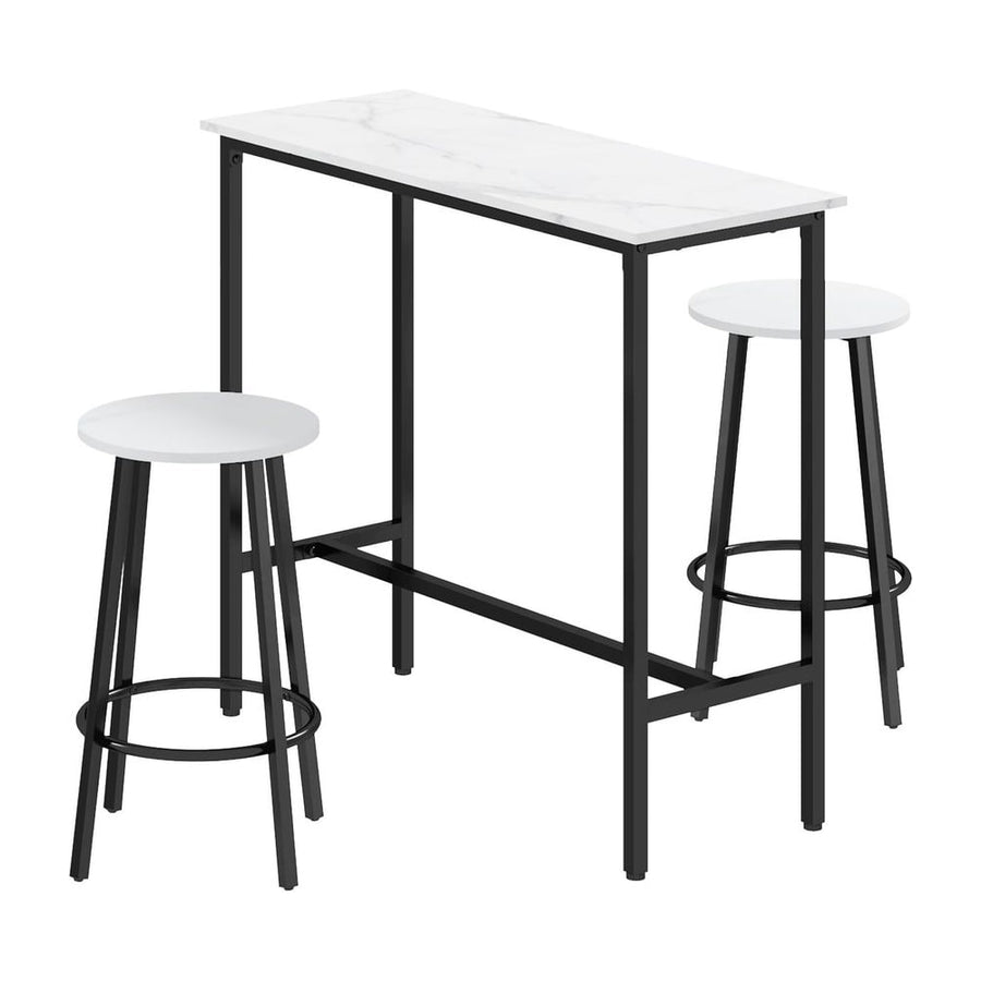 HOMCOM Three-Piece Marble-Effect Bar Table Set - White/Black