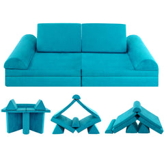 6 Pieces Modular Convertible Kids Play Couch Sofa-Green