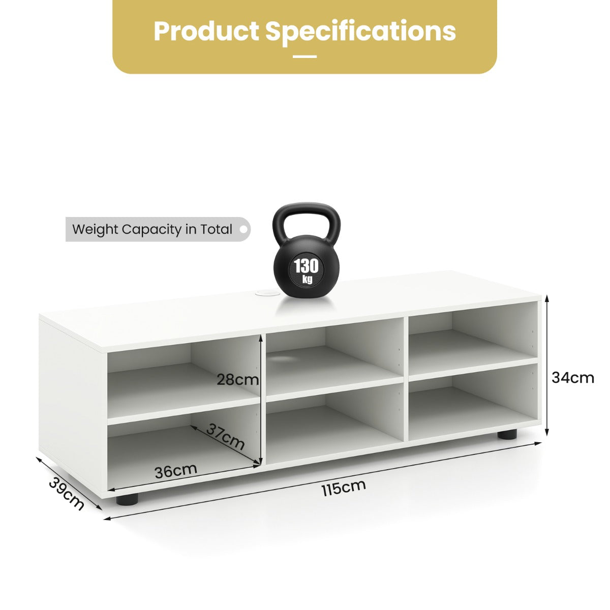 6-Cubby TV Stand TV Console Table with Adjustable Shelves-White