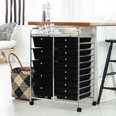 15 Drawer Rolling Storage Cart with 4 Wheels for Beauty Salon-Black