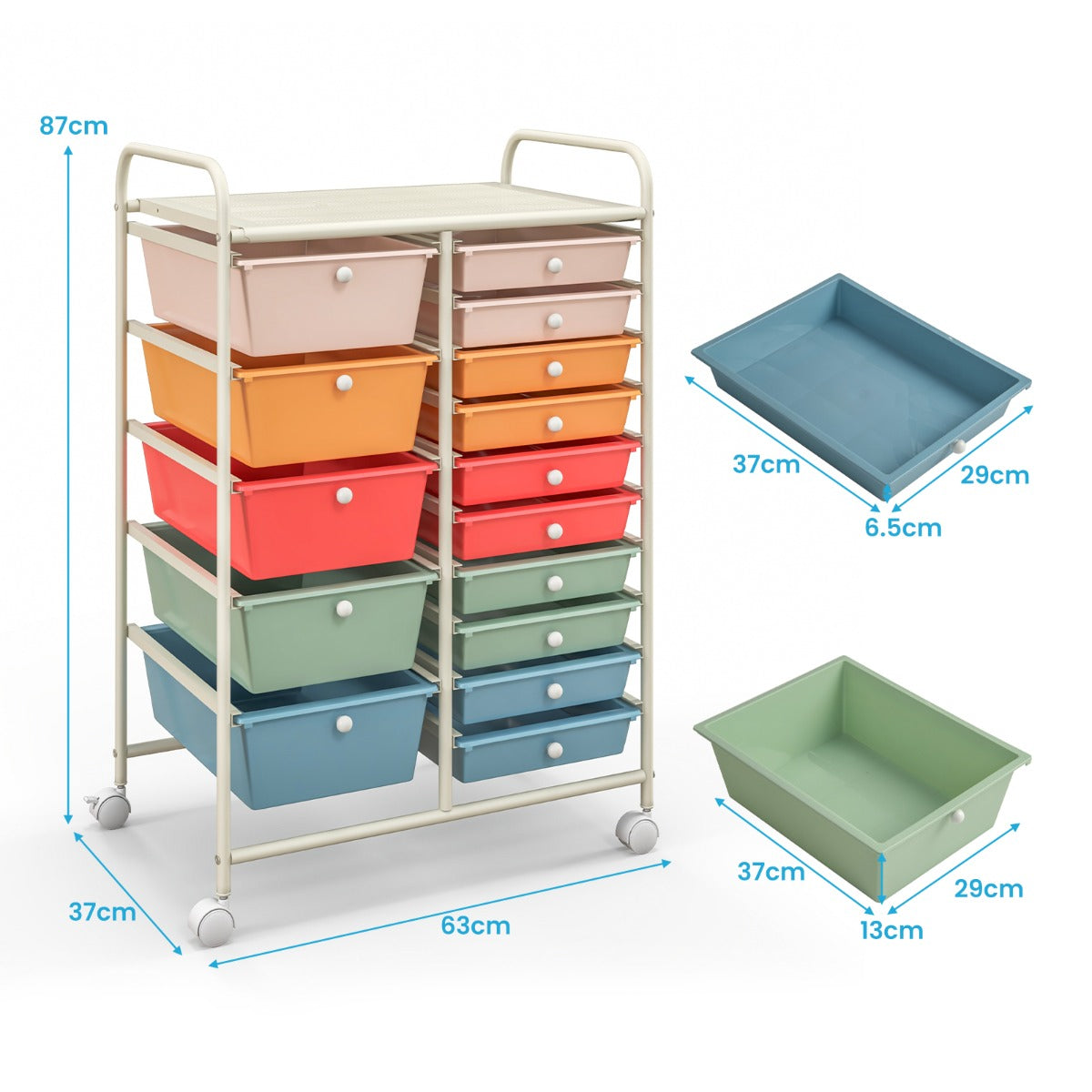 15 Drawer Rolling Storage Cart with 4 Wheels for Beauty Salon-Colourful