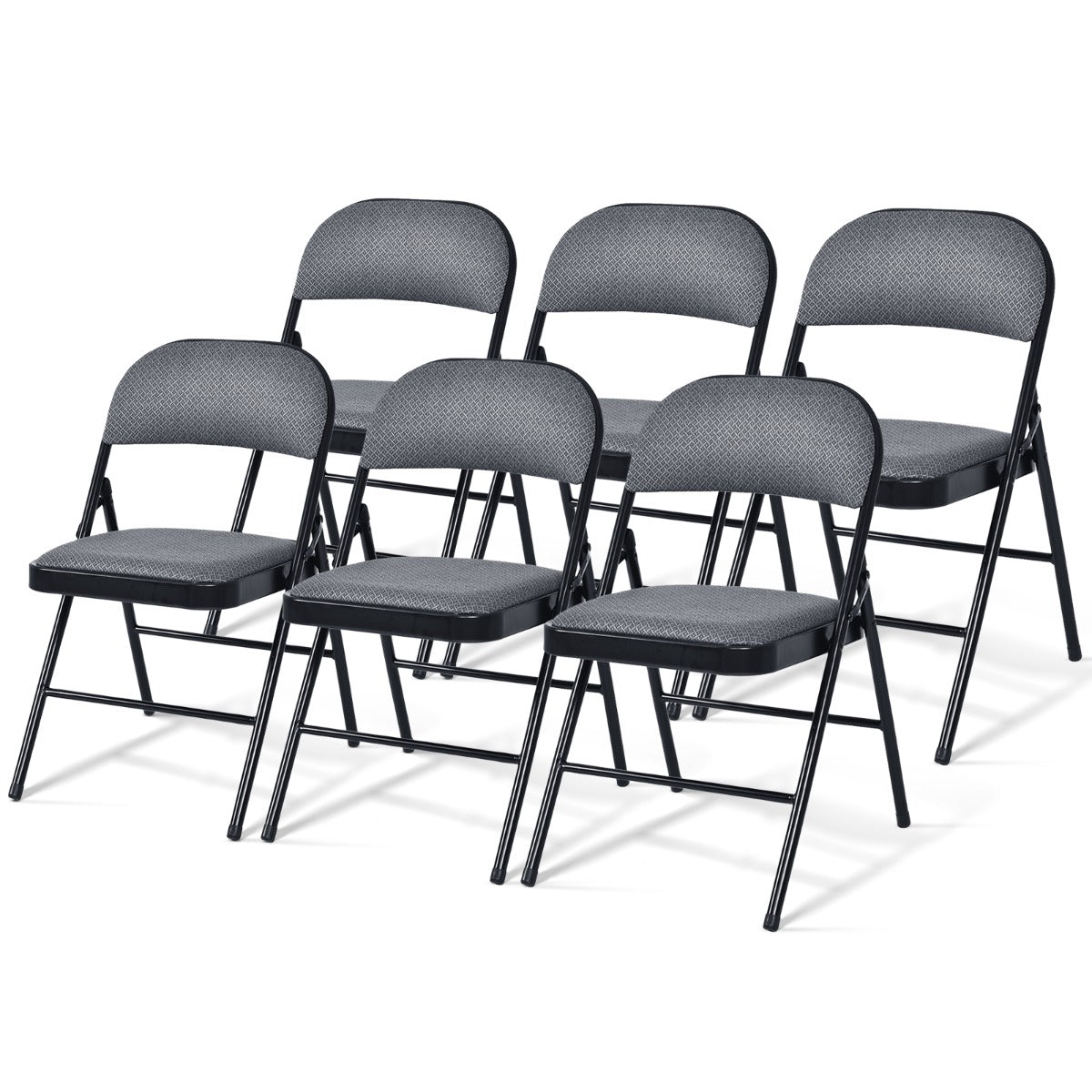 Set of 6 Folding Fabric Padded Chairs with Sponge Seat and Backrest-Grey