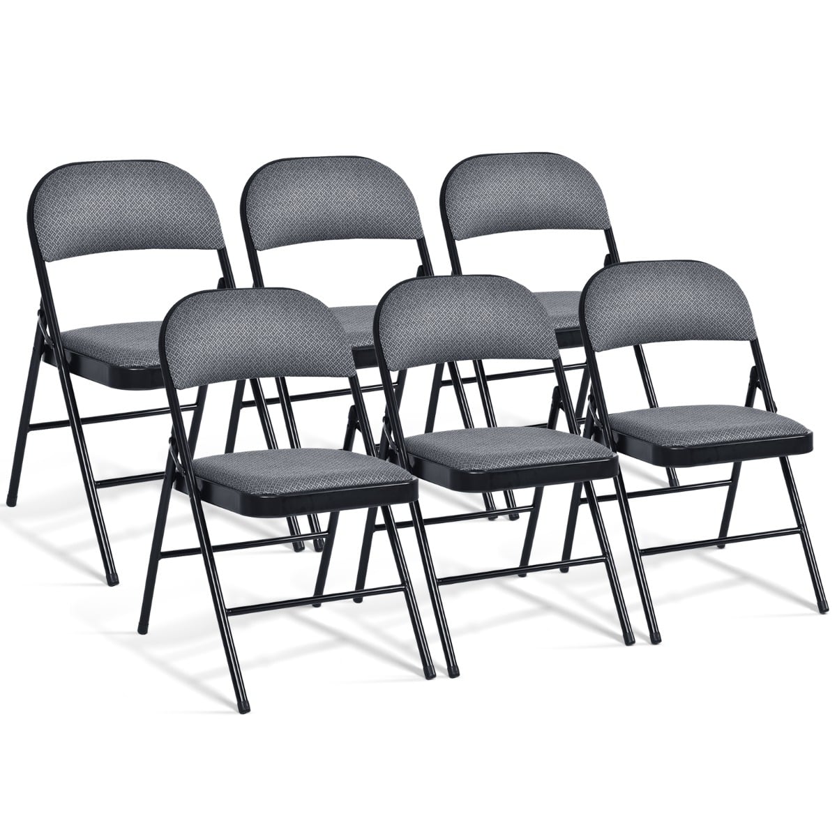 Set of 6 Folding Fabric Padded Chairs with Sponge Seat and Backrest-Grey