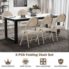6 Pieces Folding Chairs Set with Handle Hole and Portable Backrest-Beige