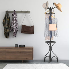 Modern Freestanding Metal Coat Stand with 12 Hooks for Bedroom Entryway-Triangular Base