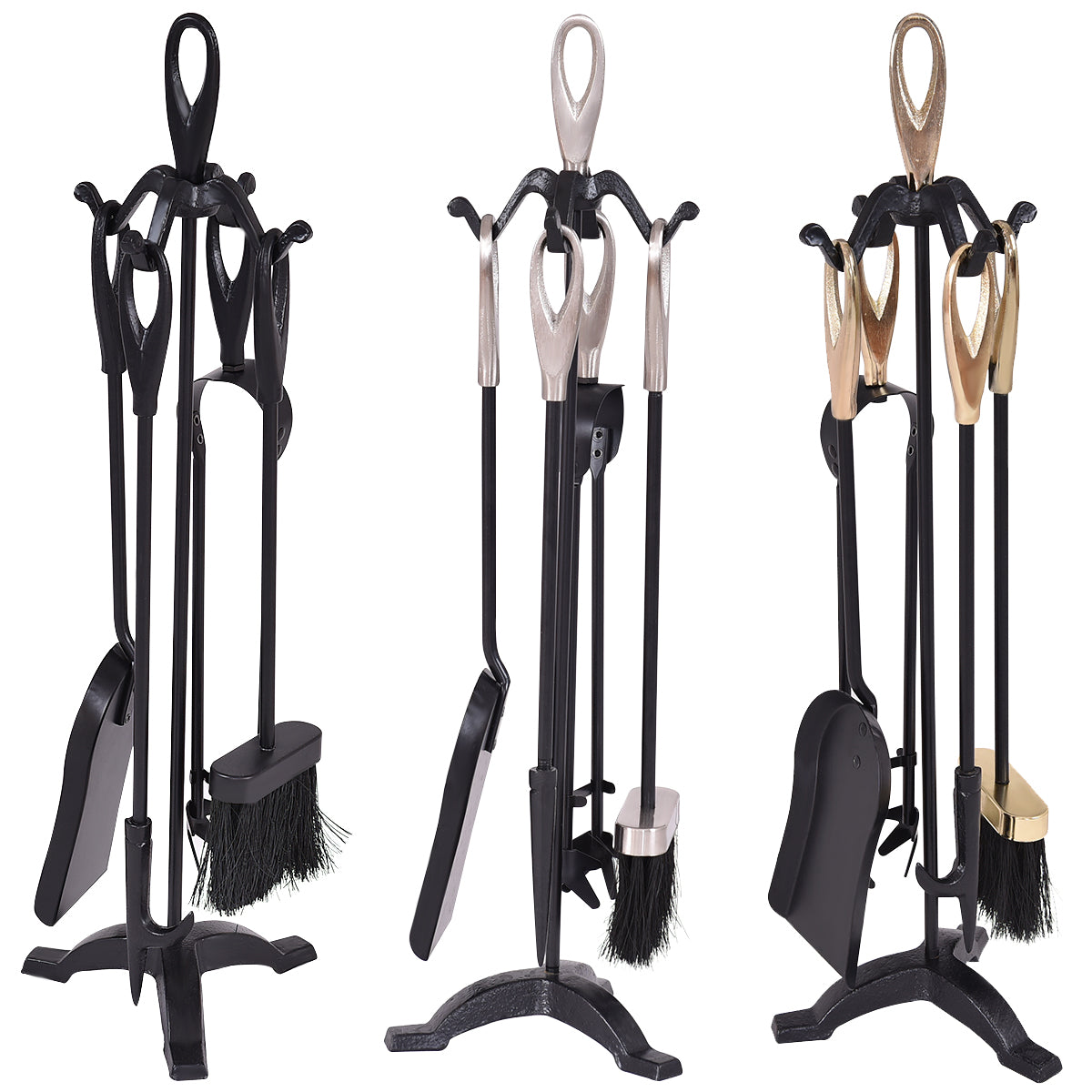 5 Pieces Fire Companion Set Black Fireside Fireplace Tools