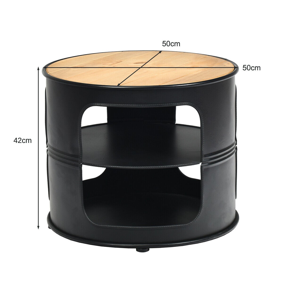 3-Tier Round End Table with Storage Shelves for Living Room