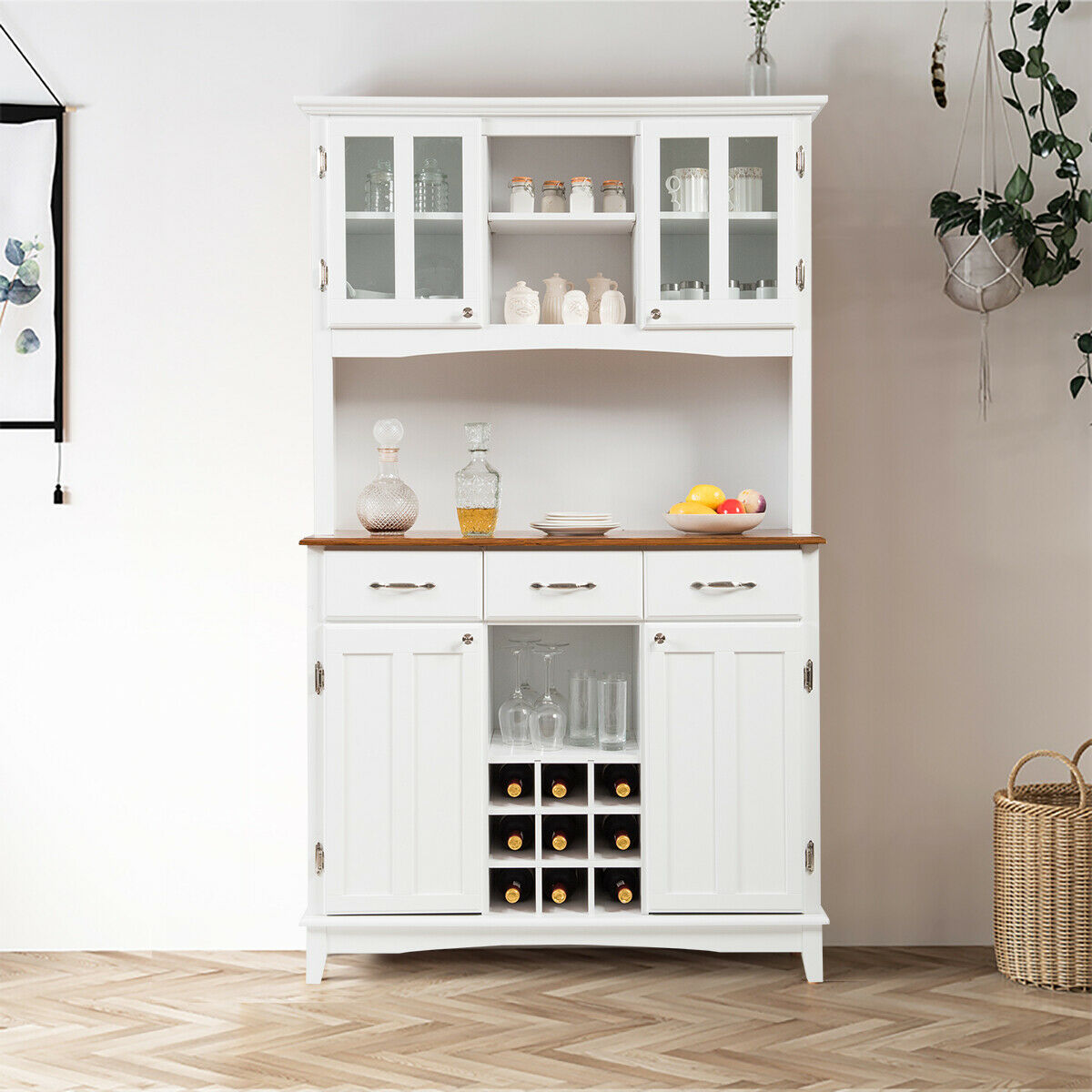 Kitchen Cupboard with Adjustable Shelves and Drawers-White