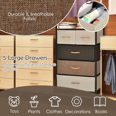 Vertical Dresser Storage Tower with Wooden Top and 5 Drawers-Muticolour