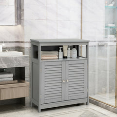 Bathroom Floor Cabinet with Double Shutter Door and Adjustable Shelf-Grey