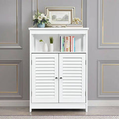 Bathroom Floor Cabinet with Double Shutter Door and Adjustable Shelf-White