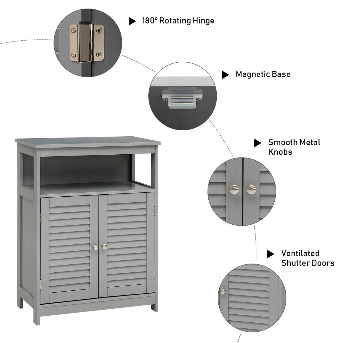 Bathroom Floor Cabinet with Double Shutter Door and Adjustable Shelf-Grey