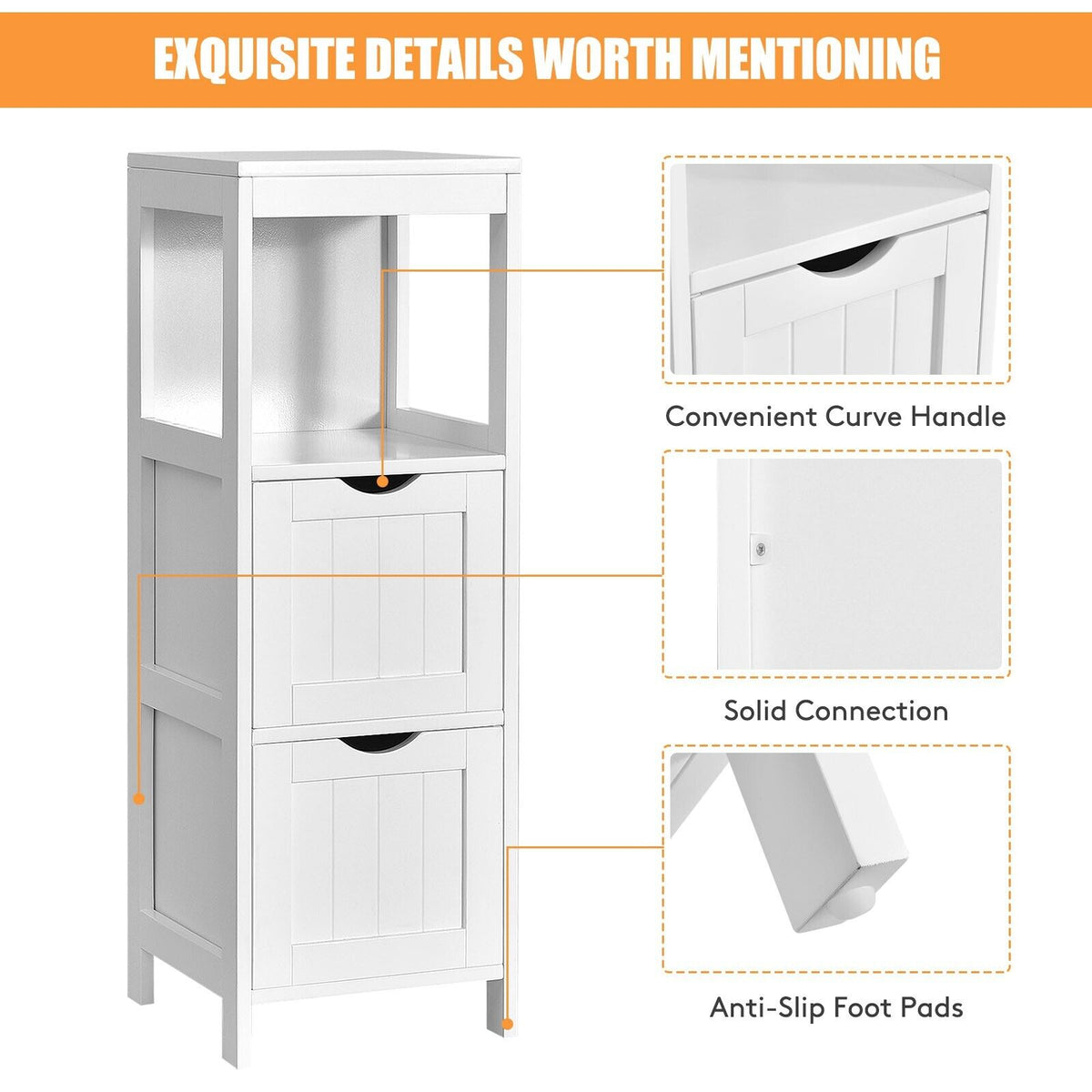 Bathroom Storage Cabinet with 2 Removable Drawers and Open Shelf-White