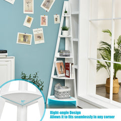 5-Tier Freestanding Wooden Storage Corner Shelf for Home Office-White