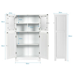 4-Door Bathroom Floor Cabinet with Tempered Glass Doors