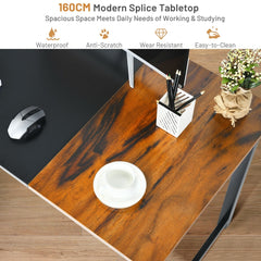 Close up of the modern computer desk showing the wood grain texture and black surface