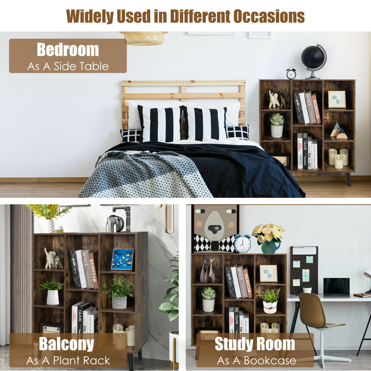 8-Cube Storage Organizer with 2 Anti-Tipping Mechanisms-Dark Brown