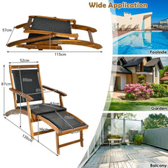 Folding Deck Reclining Chair with Retractable Footrest, dimensions diagram for the outdoor chaise lounge showing height