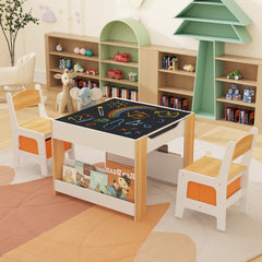 The kids table and chair set featuring a blackboard surface for drawing