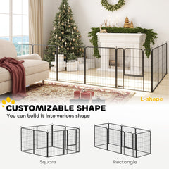 PawHut Eight-Panel Dog Playpen with Door, for Large Dogs, Indoors, Outdoors, 80cm Tall, Black