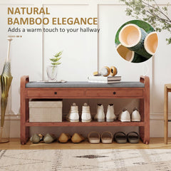 HOMCOM Shoe Bench with 2 Drawers Cushioned Seat Shoe Storage Bench for Hallway 105 cm Dark Brown and Grey