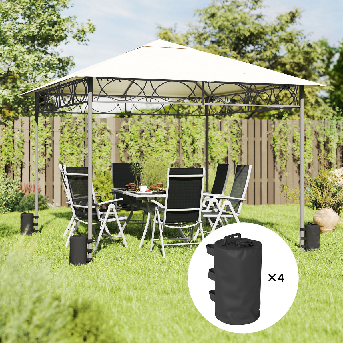 Outsunny Set of 4 Gazebo Weights Sand Bags, Gazebo Water Weights Bags with Carry Handles for Garden Marquee, Parasol, Black