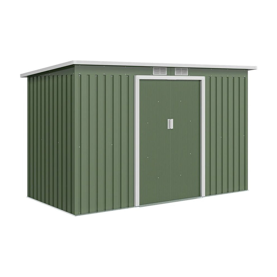 Outsunny 9ft x 4ft Metal Garden Shed, Outdoor Tool House with Foundation Kit, Ventilations and Double Doors, Light Green