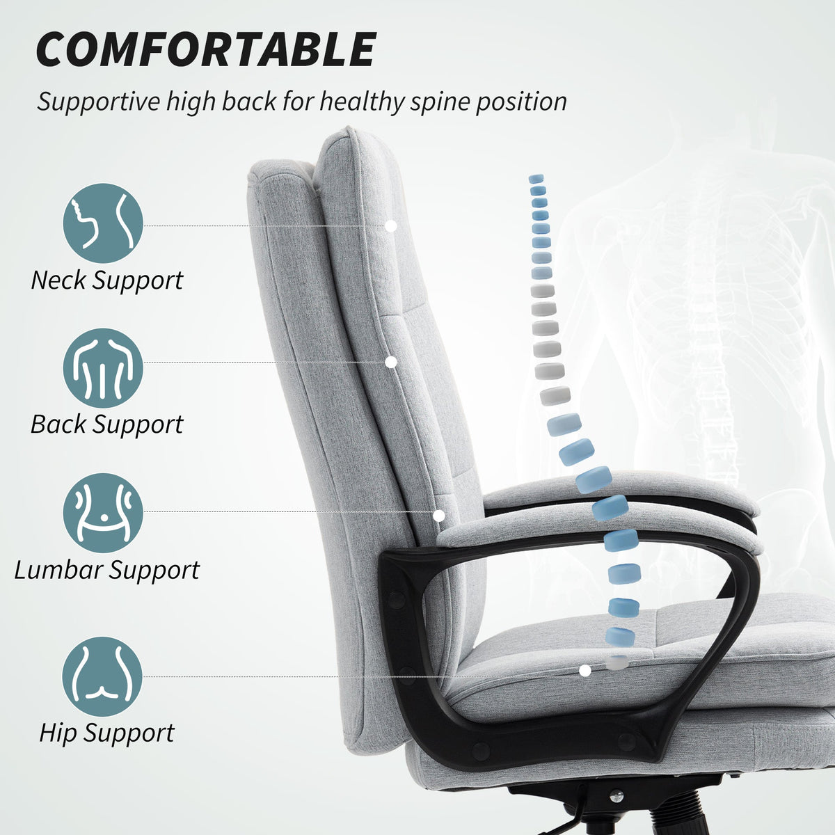 HOMCOM Double Padded Linen-Look Office Chair - Light Grey