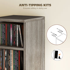 HOMCOM Set of 2 CD Media Display Shelf Unit Tower Rack with Adjustable Shelves, Distressed Grey