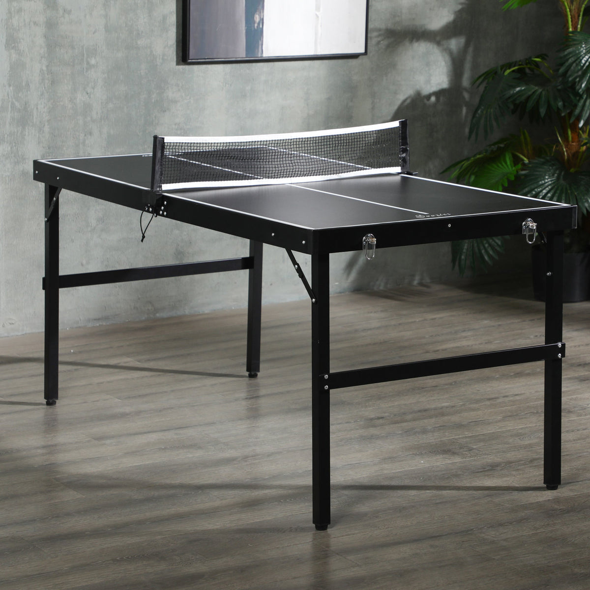 SPORTNOW 5ft Mini Table Tennis Table, Folding Ping Pong Table with Net and Aluminium Frame, Portable Ping Pong Game Set for Indoor Outdoor Use, Black