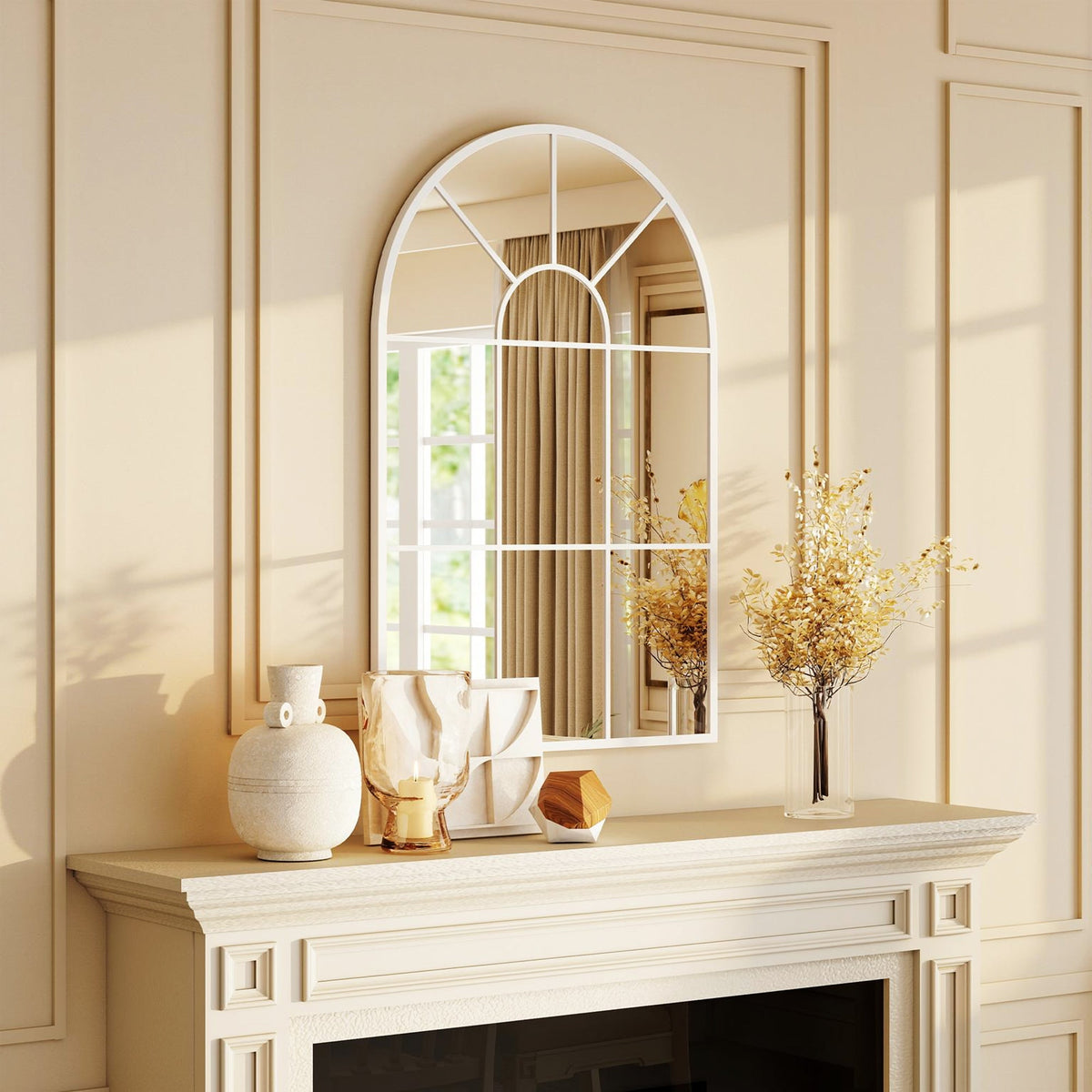 HOMCOM 90 X 61cm Arched Grid Mirror - White