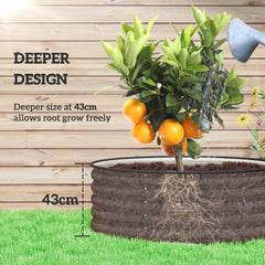 Outsunny Galvanised Raised Garden Bed with Safety Edging, Outdoor Raised Planter Box with Gloves, 120 x 120 x 43cm, Cream White