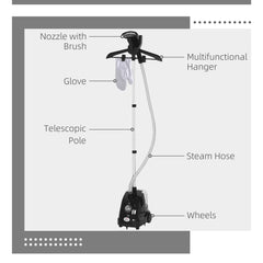 HOMCOM Clothes Steamer with Adjustable Pole Clothes Steamer 11 Steam Levels 41-110 cm Black