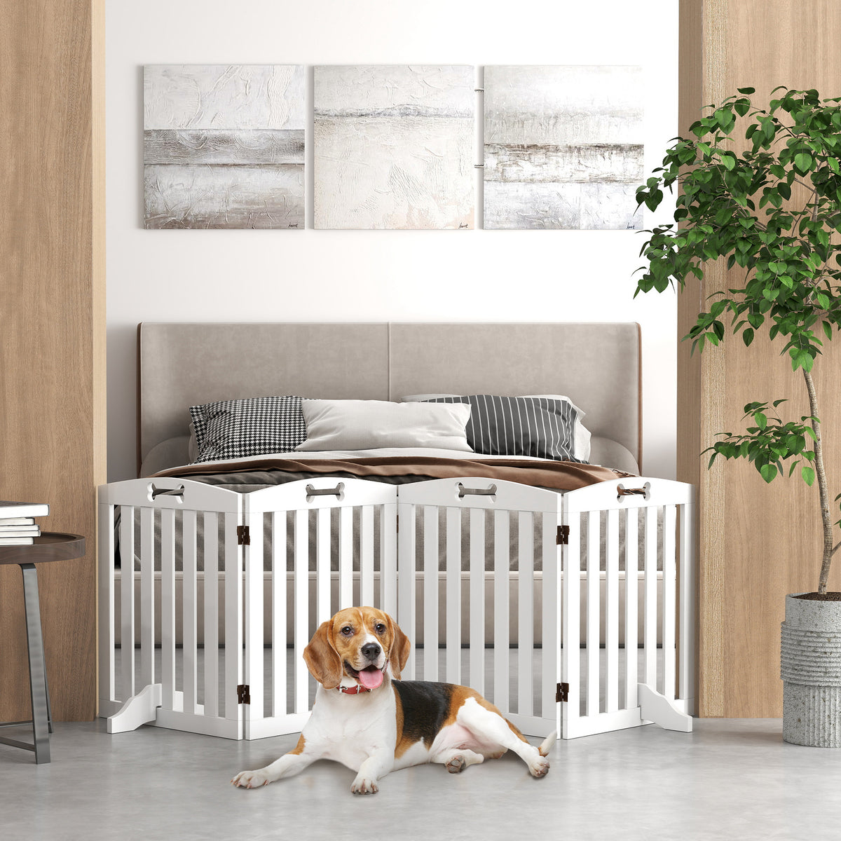 PawHut Wooden Dog Gate, Freestanding Pet Gate with Support Feet for Doorways, Hallways, Stairs, 207.5L x 61H cm, White
