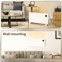 The electric convector heater shown freestanding and wall-mounted