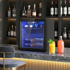HOMCOM 12 Bottle Wine Cooler, 36 Litre Capacity, 4-16°C Under Counter Drinks Beer Wine Fridge with Glass Door, LED Light, Black