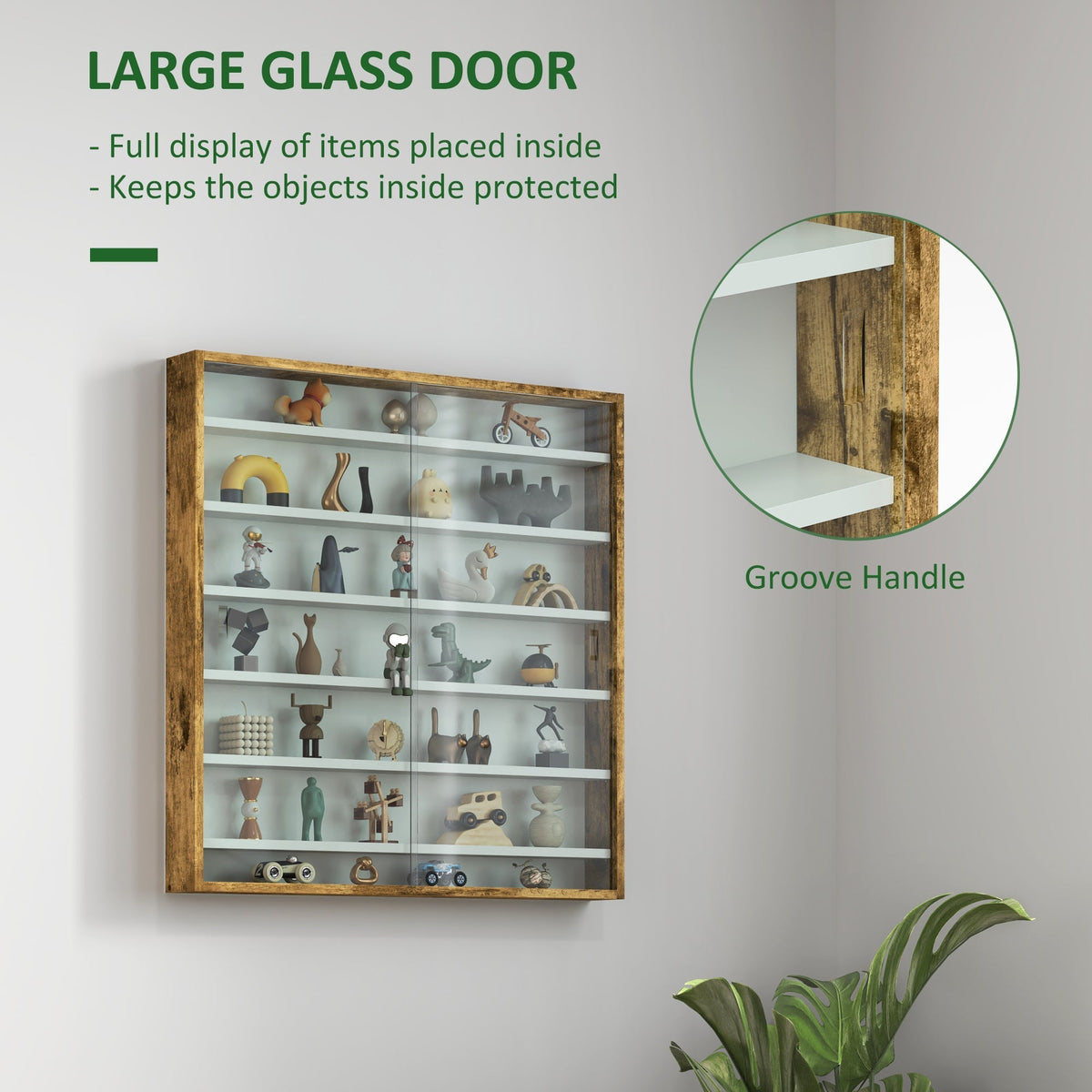 HOMCOM Six Shelf Display Cabinet, with Glass Doors - Brown