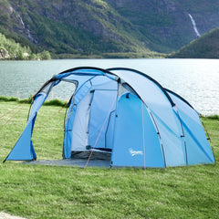 Outsunny 2 Room Tent with Vestibule, Weather-Resistant Camping Tent with Air Vents for Fishing Hiking, Sky Blue