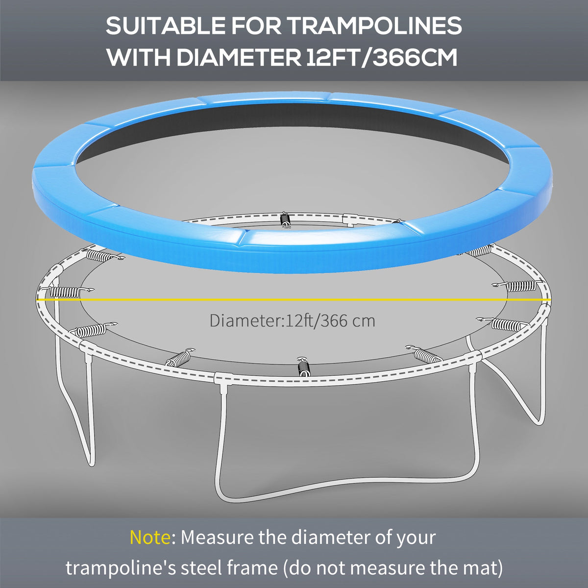 HOMCOM 12ft Trampoline Accessories Safety Pad Φ366cm Replacement Surround Padding Thick Foam Pads Light Blue