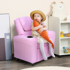 HOMCOM Kids Recliner Chair, PU Leather with Adjustable Backrest, Footrest, Padded Headrest, Pink