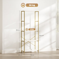 HOMCOM 5-Tier Bookshelf, Modern Bookcase with Metal Frame - White and Gold Tone