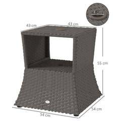 Outsunny Rattan Outdoor Coffee Table, Wicker Garden Patio Bistro Side Table with Umbrella Hole and Storage Space, Dark Grey