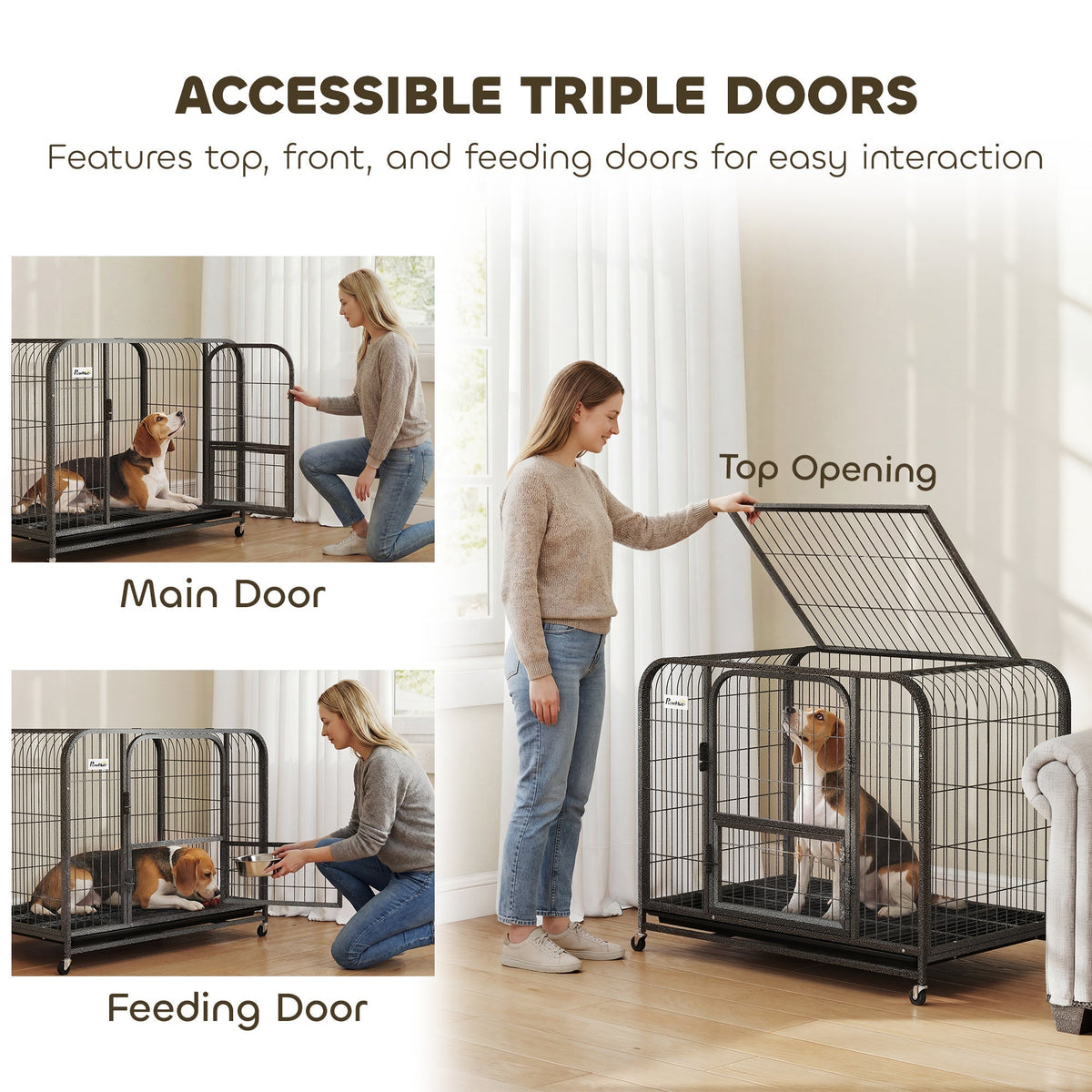PawHut Heavy Duty Dog Crate,93 x 58 x 76 cm, Large Dog Cage for Small to Medium Breeds