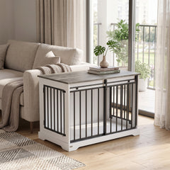 PawHut 100 cm Large Dog Crate Furniture with Sliding Barn Door for Large Dogs, White