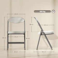 HOMCOM Set of Four Folding Corduroy Seat Chairs - Off-White