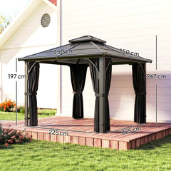 Outsunny 2.5 x 2.5 m Hardtop Gazebo Canopy with 7mm PC Roof, Garden Gazebo Permanent Pavilion with Netting, Curtains, Dark Grey