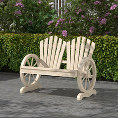 Outsunny Fir Wood Love Seats with Wheel-Shaped Armrests, Large Load-Bearing Chair, Natural Wood Finish - product image 2