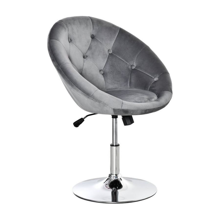 HOMCOM Swivel Dressing Stool, Velvet-feel Upholstered Vanity Chair, Adjustable Height Tub Makeup Chair with Button Tufting